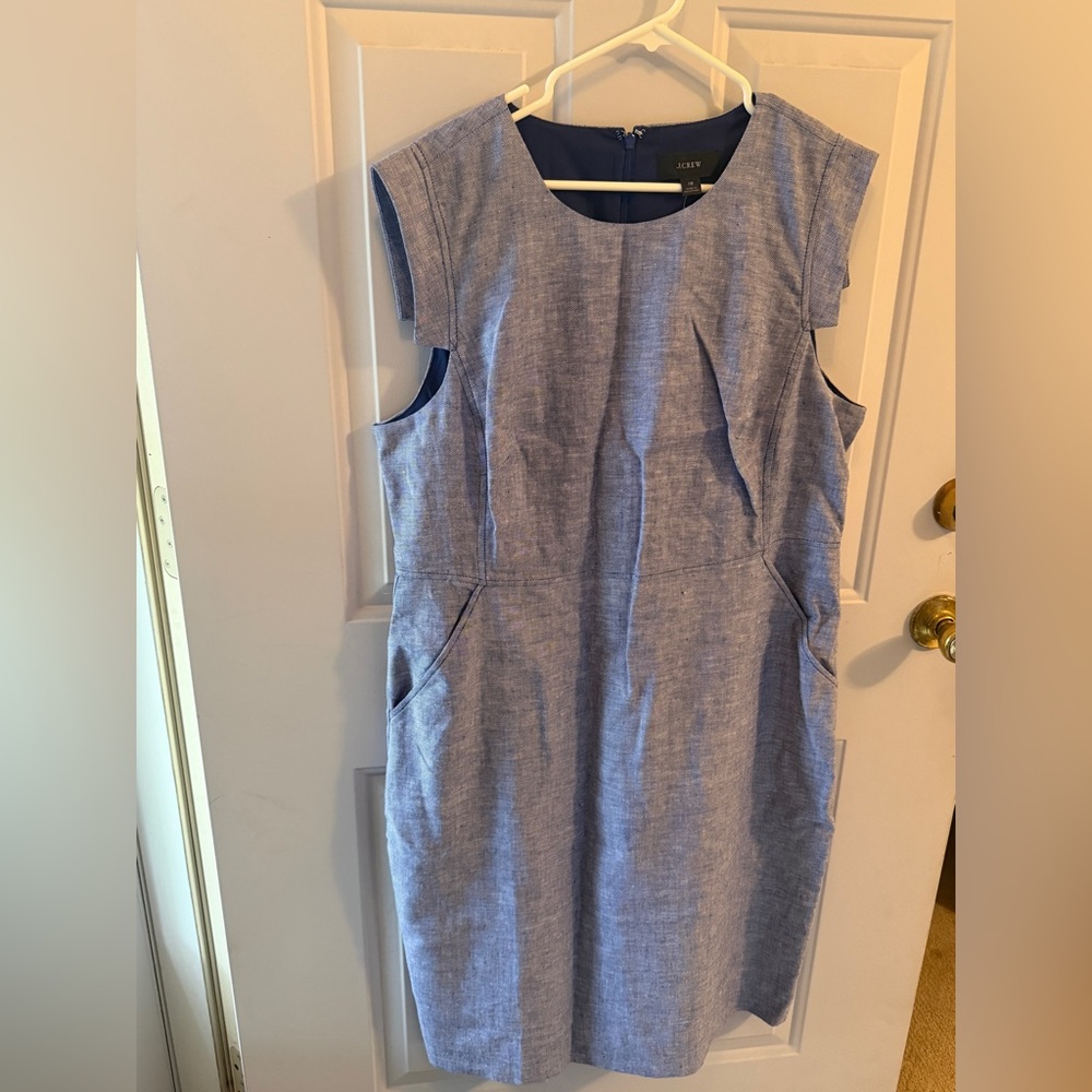 NWT J. Crew Blue Linen Resume Sheath Dress - Picture 2 of 5